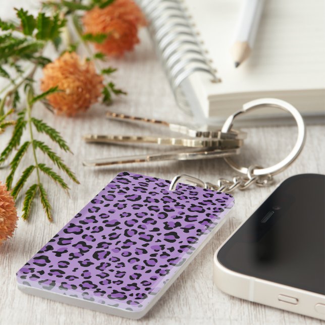 Leopard Print, Leopard Spots, Purple Leopard Key Ring (Front Right)