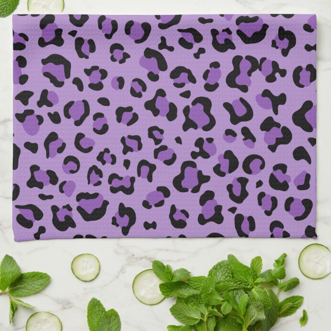 Leopard Print, Leopard Spots, Purple Leopard Tea Towel (Folded)
