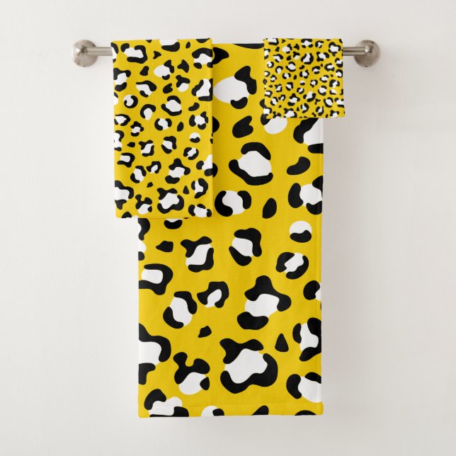 Leopard Print, Leopard Spots, Yellow Leopard Bath Towel Set (Insitu)