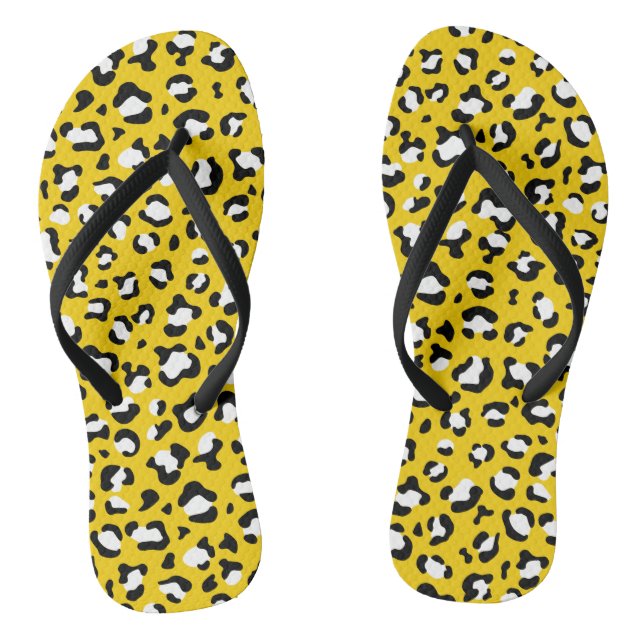 Leopard Print, Leopard Spots, Yellow Leopard Flip Flops (Footbed)