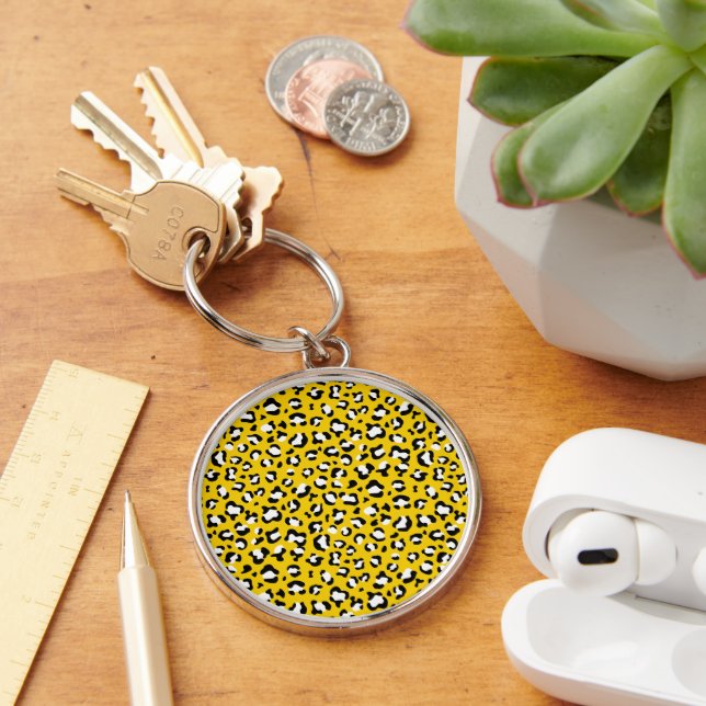Leopard Print, Leopard Spots, Yellow Leopard Key Ring (Desk)