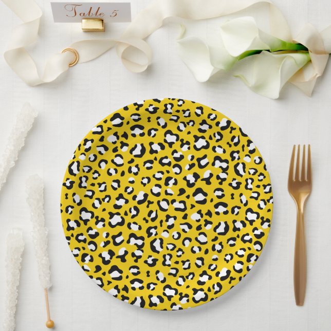 Leopard Print, Leopard Spots, Yellow Leopard Paper Plate (Wedding)