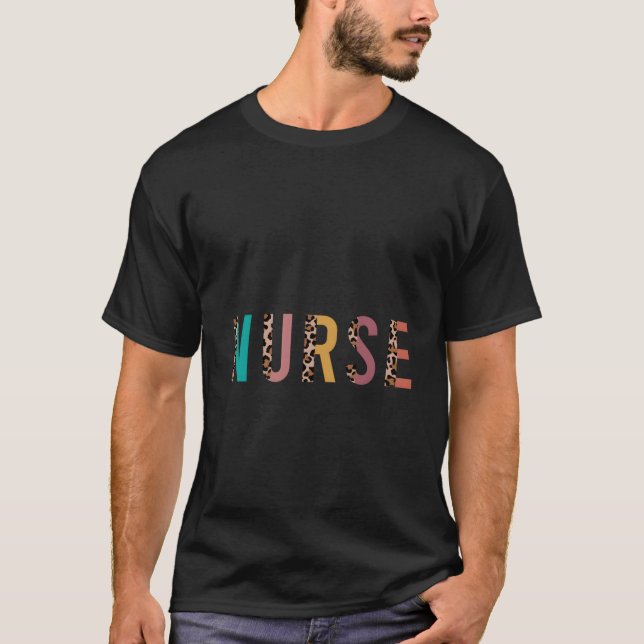 Leopard Print Letters Home Health Nurse Rn Nursing T-Shirt (Front)