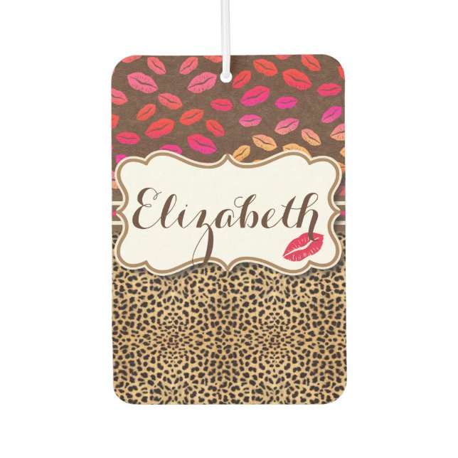 Leopard Print Lips Kisses Personalised Car Air Freshener (Front)