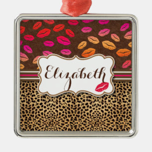 Leopard Print Lips Kisses Personalised Metal Tree Decoration