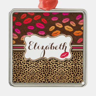 Leopard Print Lips Kisses Personalised Metal Tree Decoration
