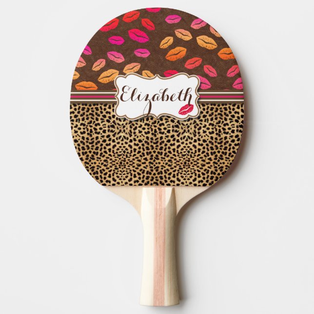 Leopard Print Lips Kisses Personalised Ping Pong Paddle (Front)