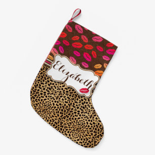 Leopard Print Lips Kisses Personalised Small Christmas Stocking