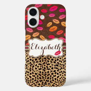 Leopard Print Lips Kisses Personalized iPhone 16 Case