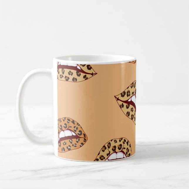 Leopard print lips seamless pattern,cheetah lips d coffee mug (Left)