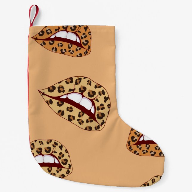 Leopard print lips seamless pattern,cheetah lips d small christmas stocking (Front)
