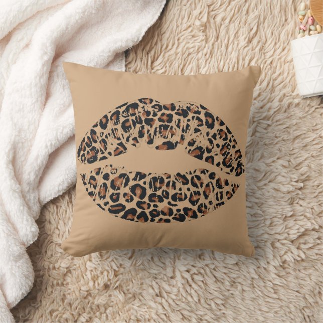 Leopard Print Lips Throw Pillow | Chic Glam Animal (Blanket)