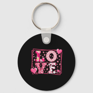 Leopard Print Love Red Lips Word Letter Cute Valen Key Ring