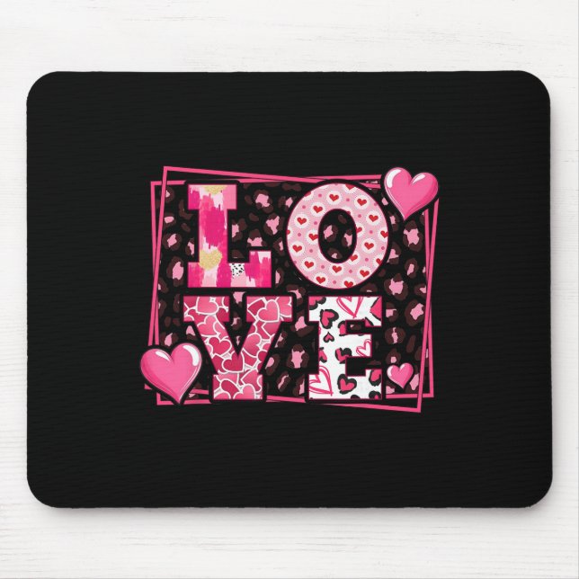 Leopard Print Love Red Lips Word Letter Cute Valen Mouse Mat (Front)