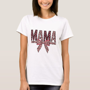 Leopard Print Mama Design – Cute Bow Mum Life Art T-Shirt