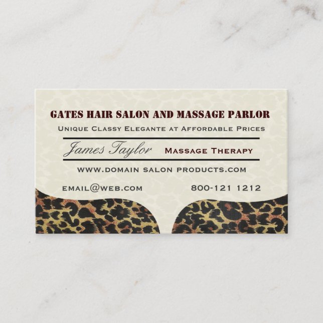Leopard Print Massage Salon Appointment Card (Front)