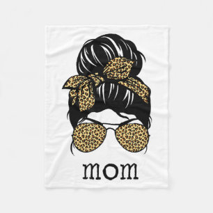 Leopard Print Messy Hair Bun Mom  Fleece Blanket