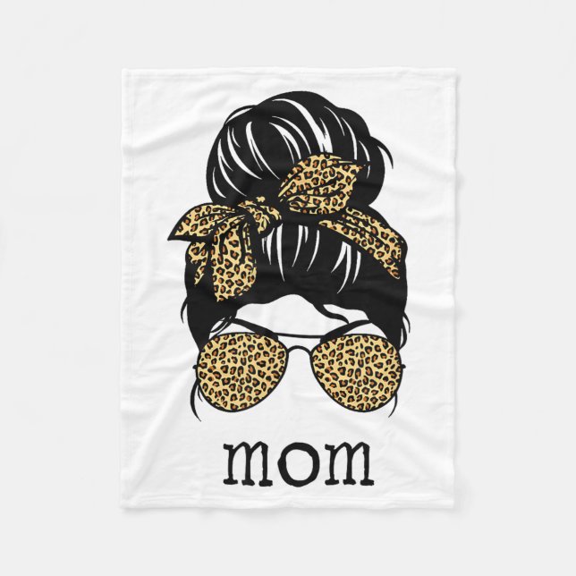 Leopard Print Messy Hair Bun Mom  Fleece Blanket (Front)