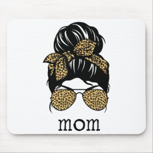 Leopard Print Messy Hair Bun Mom Mouse Mat