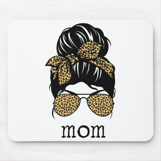 Leopard Print Messy Hair Bun Mom  Mouse Mat (Front)