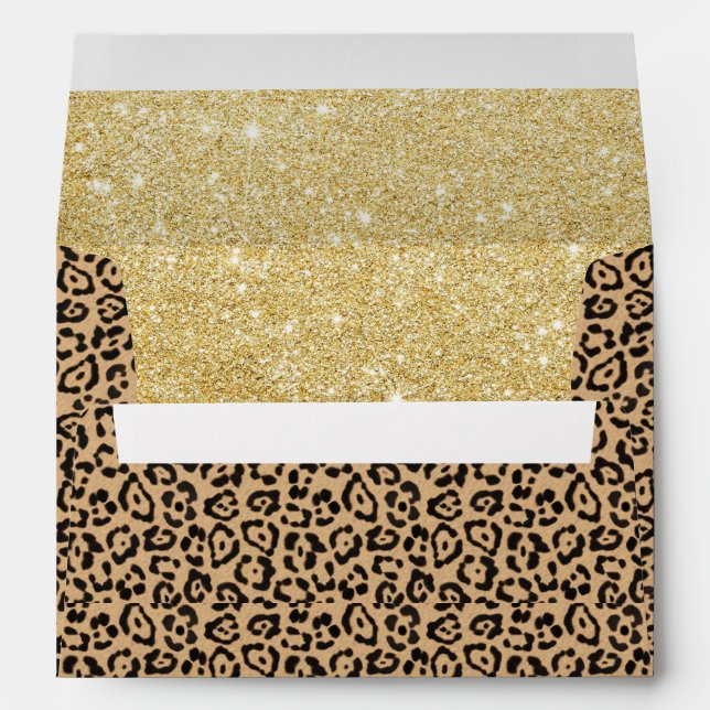 Leopard Print Modern Faux Gold Glitter Envelope (Back (Bottom))