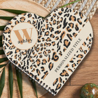 Leopard Print Modern Monogrammed Heart Shaped