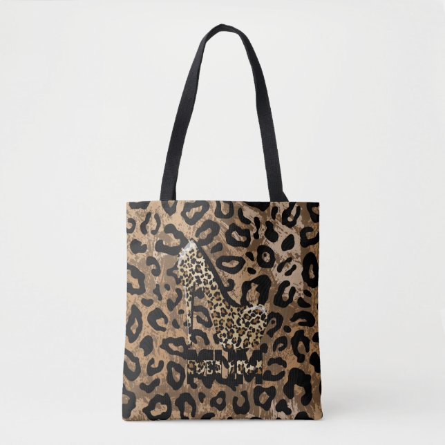 Leopard Print MOM Fashion Tote Bag (Front)