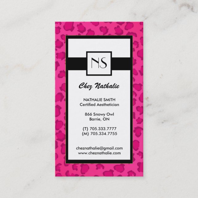 Leopard Print Monogram Business Cards (Front)