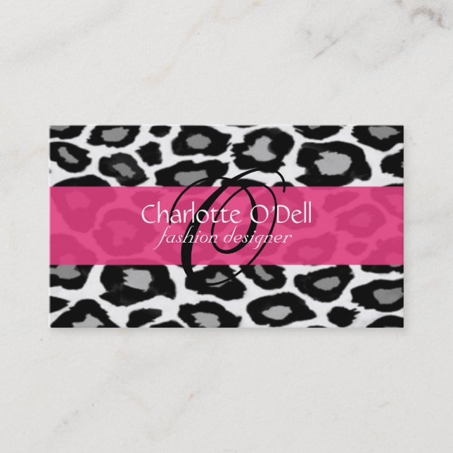 Leopard Print Monogram Business Cards (Front)