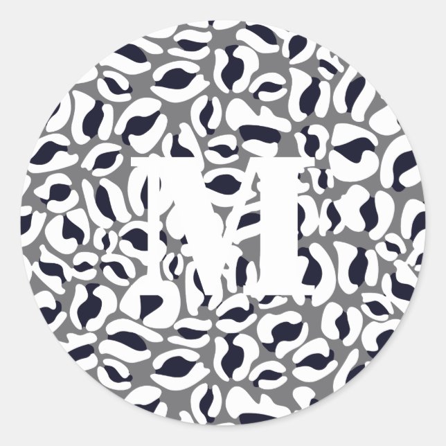 Leopard Print Monogram Classic Jungle Party Classic Round Sticker (Front)