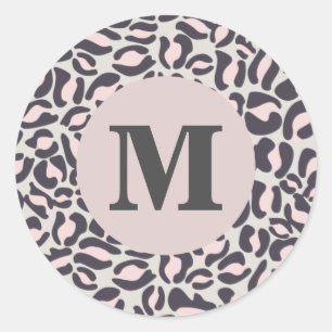 Leopard Print Monogram Classic Pink Jungle Party Classic Round Sticker