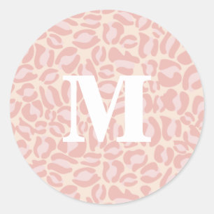 Leopard Print Monogram Classic Pink Jungle Party Classic Round Sticker