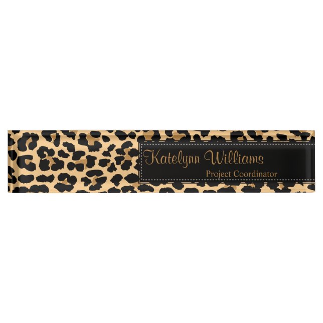 Leopard Print Monogram Desk Name Plate (Front)
