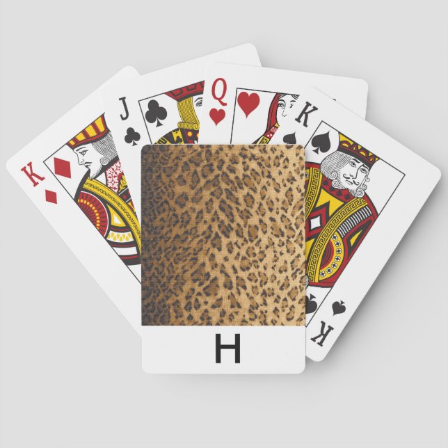 Leopard Print monogram H initials Playing Cards (Back)