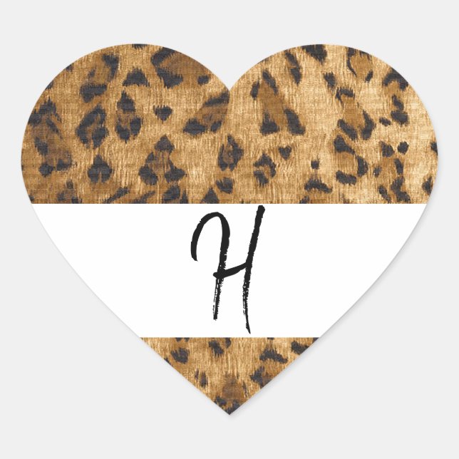 Leopard Print monogram initials merchandise Heart Sticker (Front)