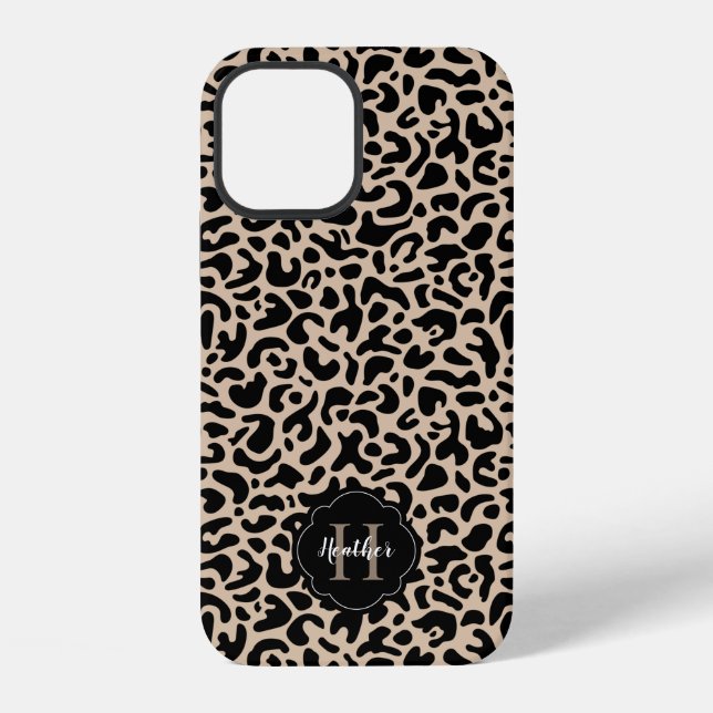 Leopard Print Monogram iPhone Case (Back)