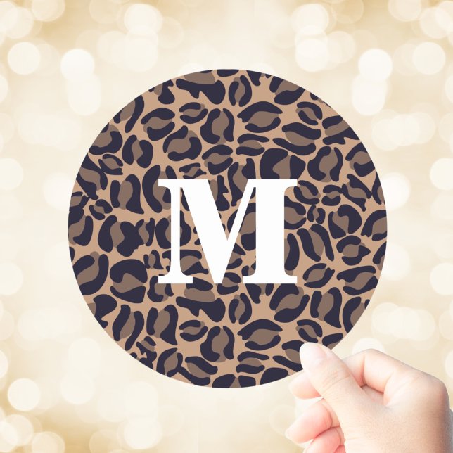 Leopard Print Monogram Leopard Spots Jungle Safari Classic Round Sticker (Leopard Print Monogram Leopard Spots Jungle Safari Classic Round Sticker
)