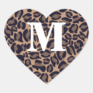 Leopard Print Monogram Leopard Spots Jungle Safari Heart Sticker