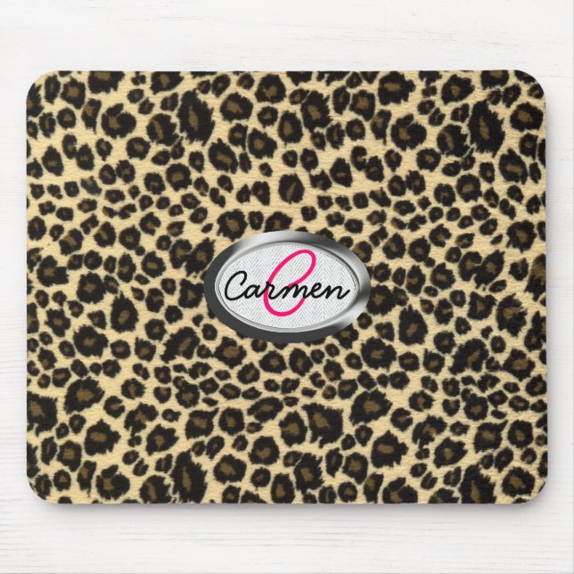 Leopard Print Monogram Mouse Mat (Front)