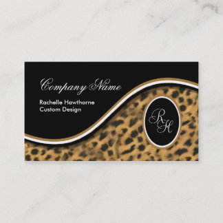 Leopard Print Monogram S Business Cards ~ Black