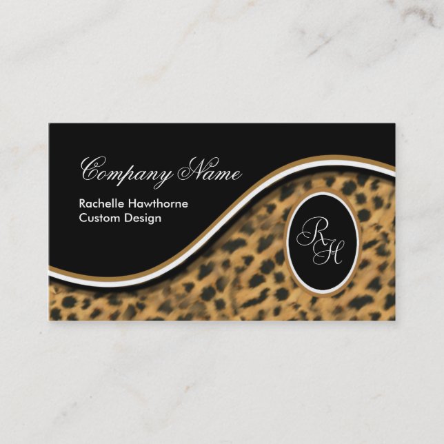 Leopard Print Monogram S Business Cards ~ Black (Front)