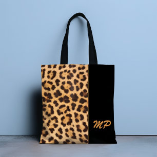 Leopard Print Monogram Stylish Personalised  Tote Bag