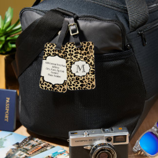 Leopard Print Monogrammed Single Initial Luggage Tag