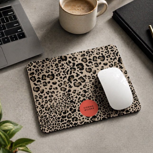 Leopard Print Mouse Pad | Stylish Mousepads (A fashionable mousepad that blends bold animal print with a polished personalized touch.)