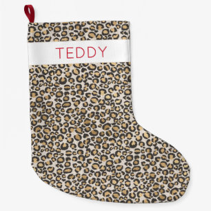 Leopard Print NAME Animal Chic Holiday Fun Large Christmas Stocking