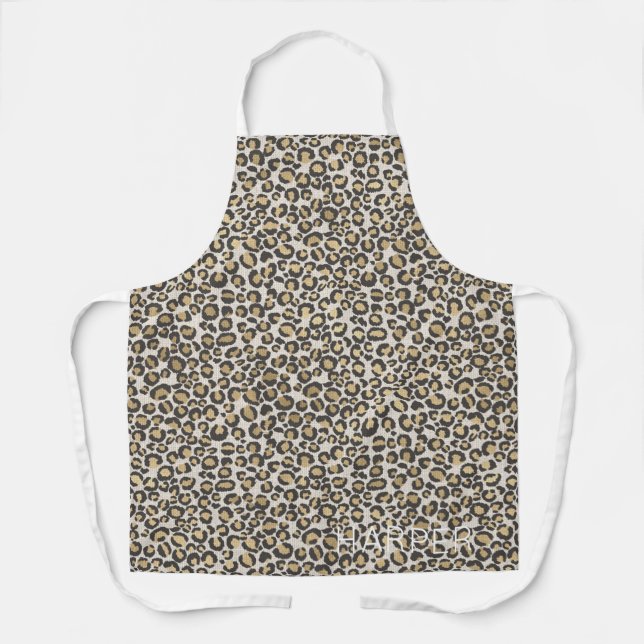 Leopard Print NAME Wild Adventure Cook Animal Fun Apron (Front)
