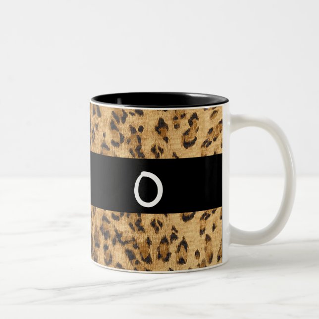Leopard Print O monogram initials Coffee Mug Cup (Right)