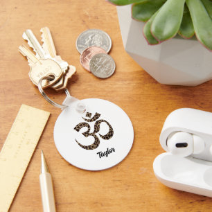 Leopard Print Om Symbol 2" Aluminium Key Ring
