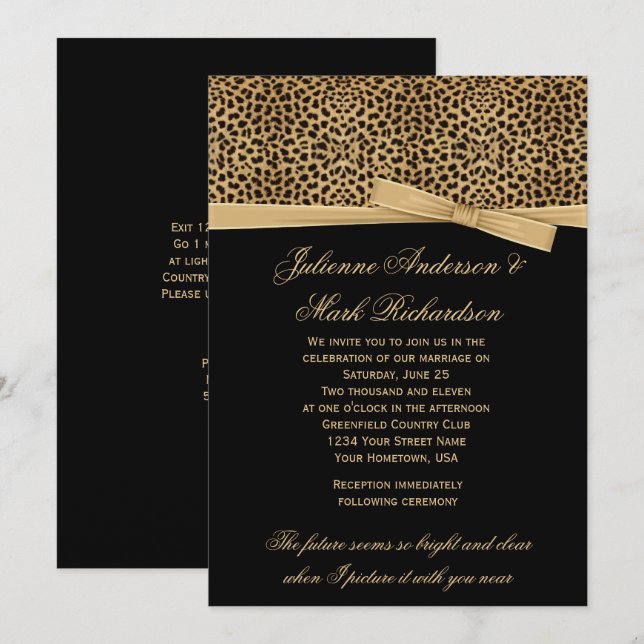 Leopard Print on Black Wedding Invitation (Front/Back)