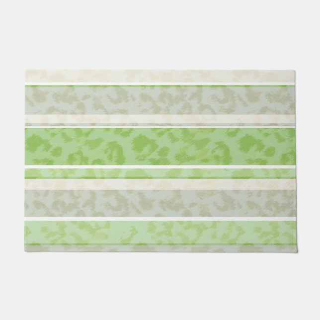 Leopard print on striped background.  doormat (Front)